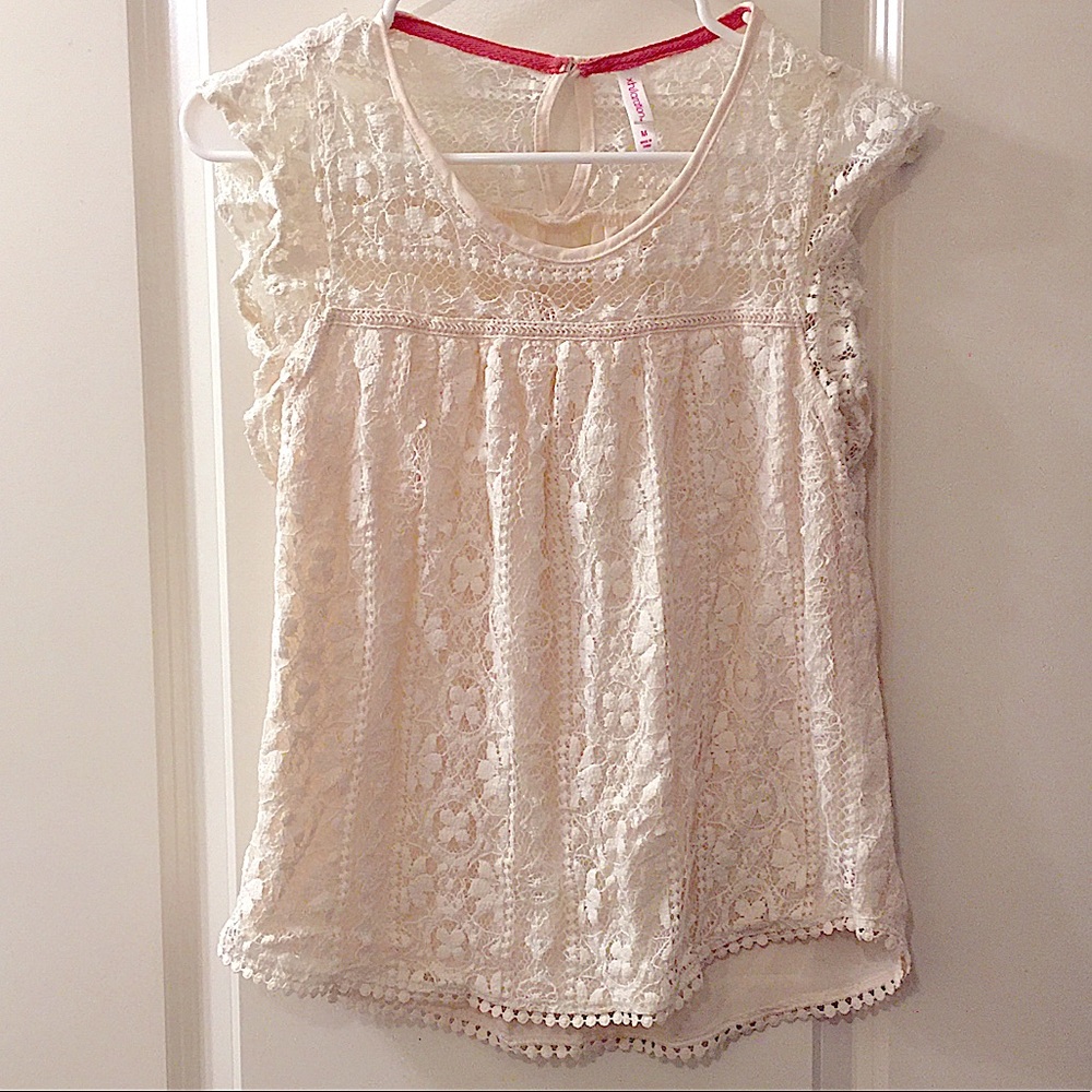 COPY - Xhilaration Women Ivory Lace Short Sleeve Blouse